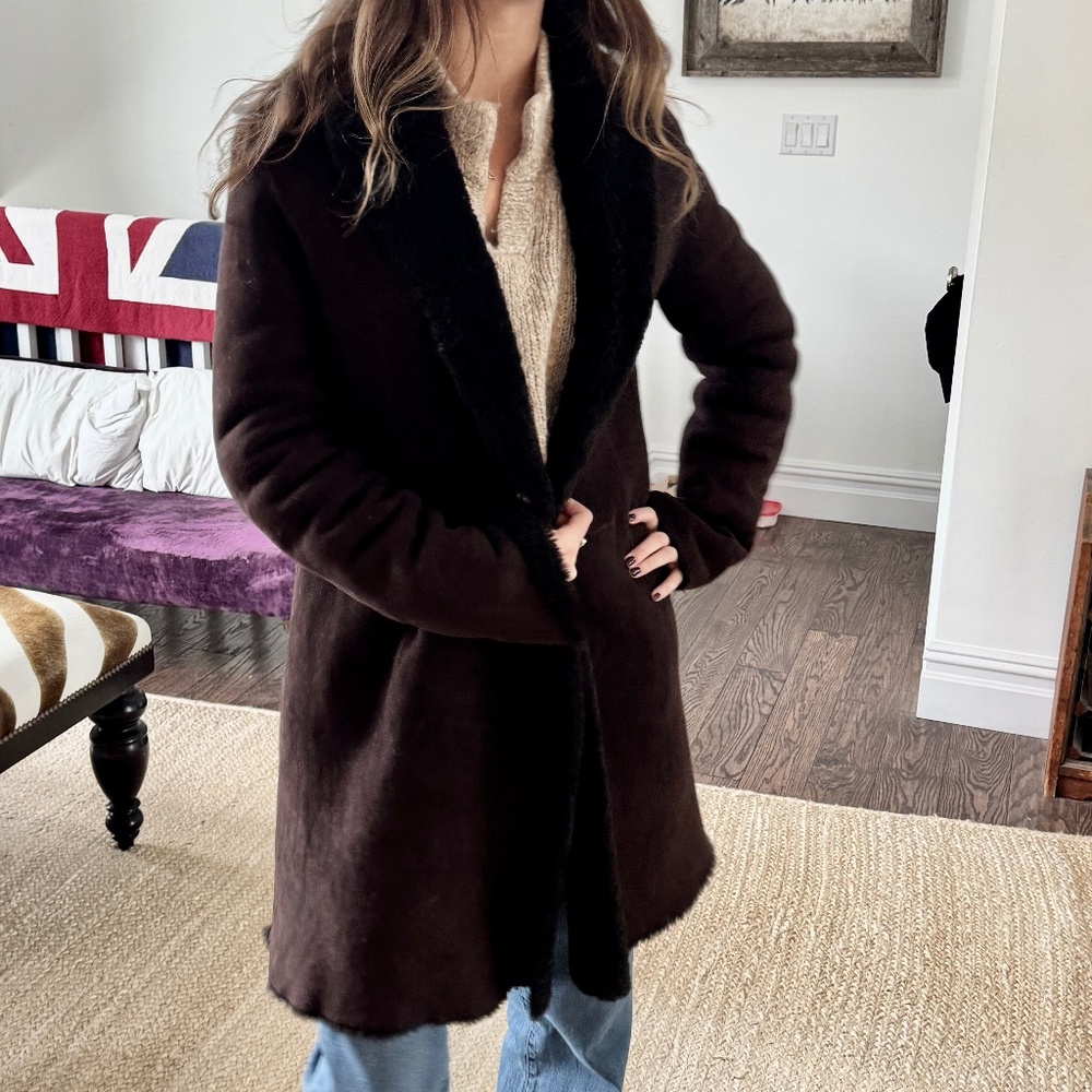 Maxfield Parrish Toscana Brown Soft Suede Lamb Shearling coat